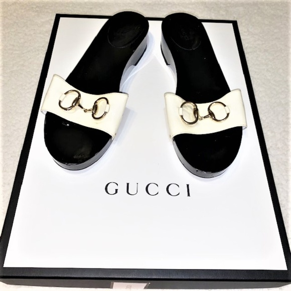 Authentic GUCCI Vitello Vernice Icon Bit Wood Clogs - Picture 2 of 12